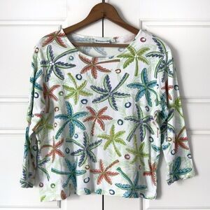 Lulu B Tropical Top Womens XL Beach Palm Trees Beaded  Sequin Resortwear Tshirt
